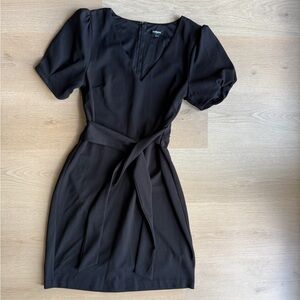 Express V-neck Black Mini Dress with Belt